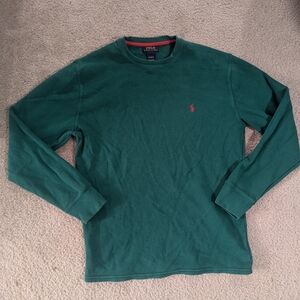 Green Waffle Long Sleeve Polo Shirt Ralph Lauren Mens XL